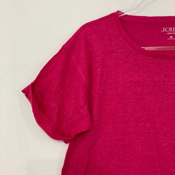 New J. Crew Medium Hot Pink Crew Neck 100% Linen Stretch Short Sleeve Tee - Picture 5 of 10
